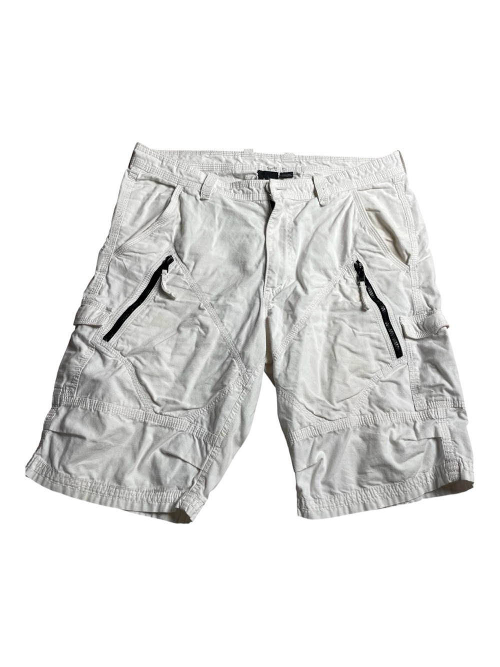 Armani Exchange White Men's Cargo Shorts with Black Zip Accents